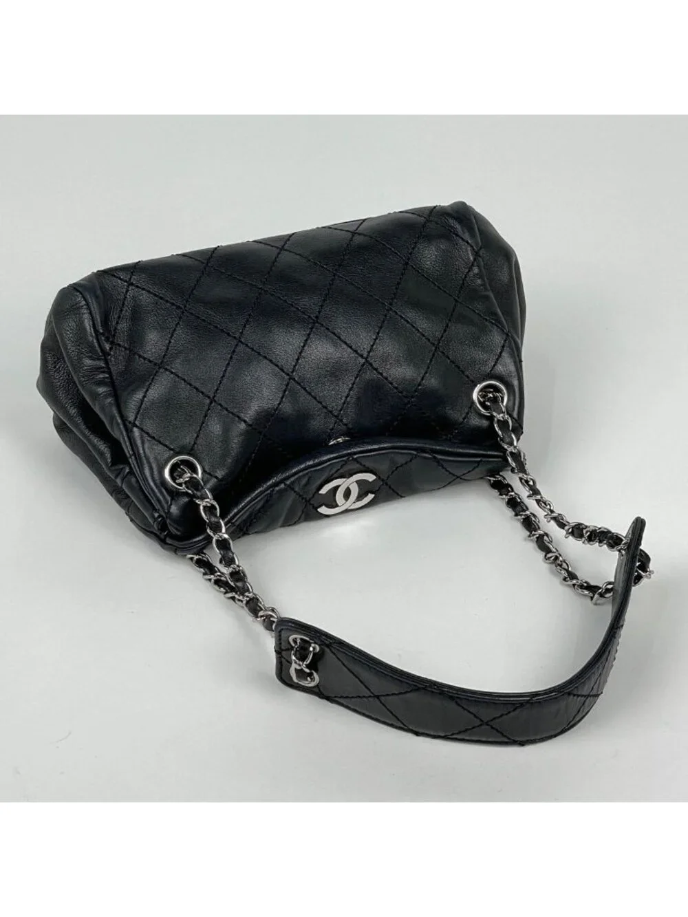 Chanel Shoulder Bag CC Logo Quilted Leather Black